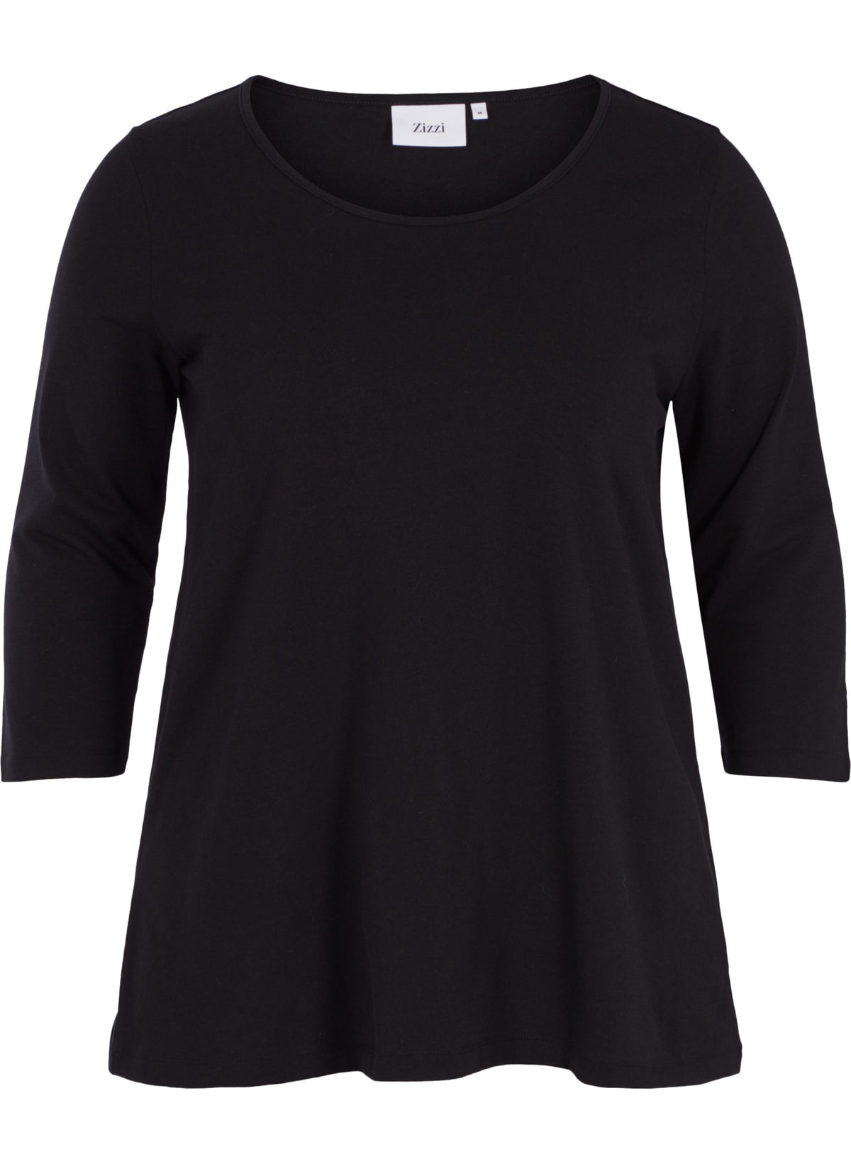 Zizzi Basic 3/4 Sleeve Tee in Black - Wardrobe Plus