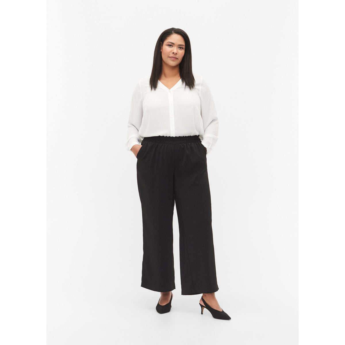 Zizzi Wide Leg Pant in Black - Wardrobe Plus