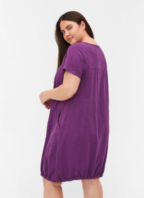 Zizzi Cotton Bubble Dress in Purple - Wardrobe Plus