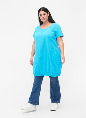 Zizzi Cotton Bubble Dress in Turquoise - Wardrobe Plus