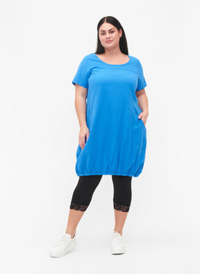 Zizzi Cotton Bubble Dress in Blue - Wardrobe Plus