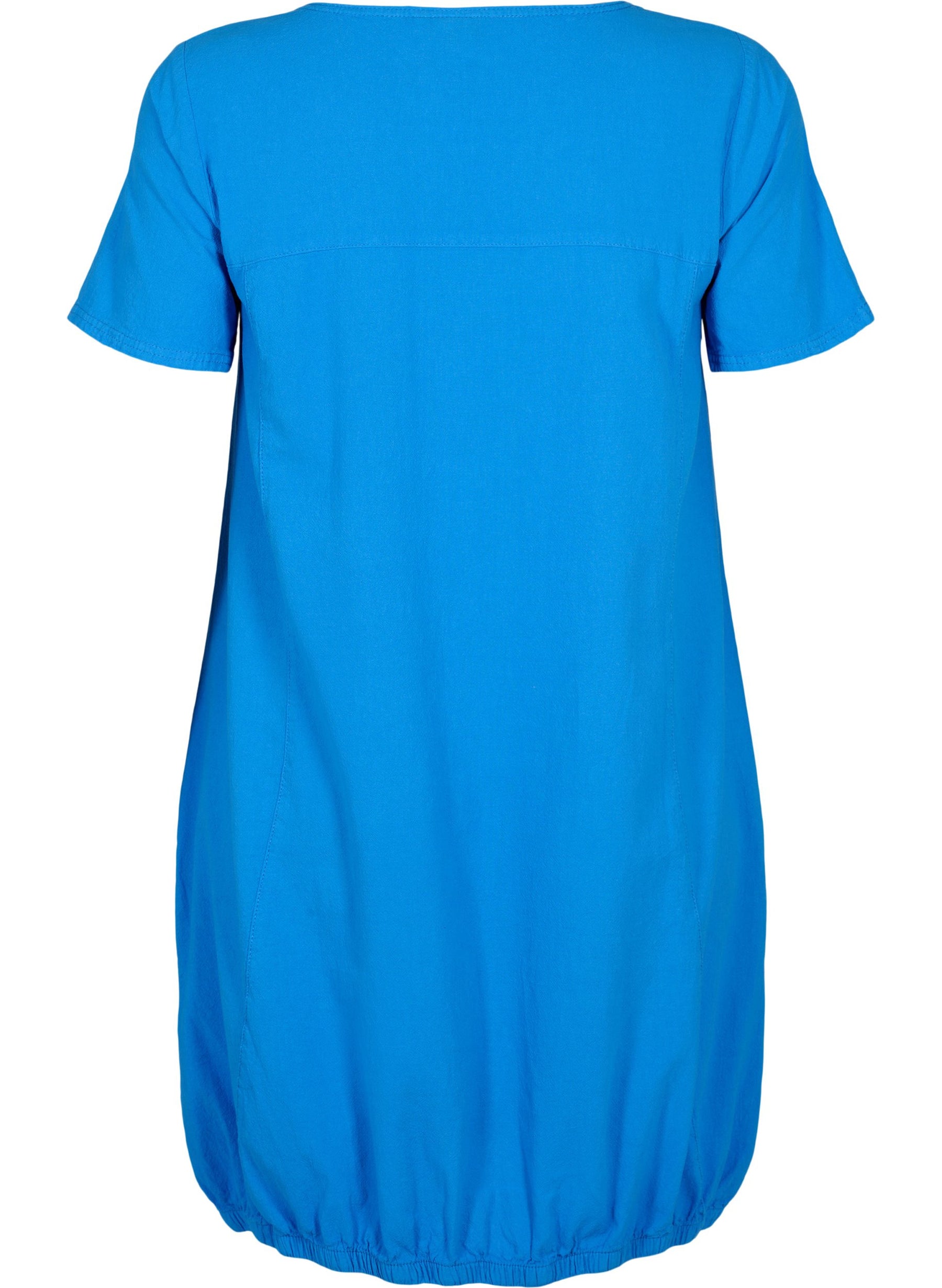 Zizzi Cotton Bubble Dress in Blue - Wardrobe Plus