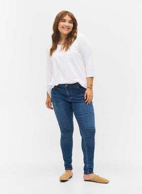 Zizzi Basic 3/4 Sleeve Tee in White - Wardrobe Plus