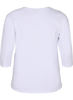 Zizzi Basic 3/4 Sleeve Tee in White - Wardrobe Plus