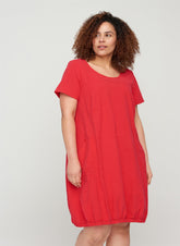 Zizzi Cotton Bubble Dress in Red - Wardrobe Plus