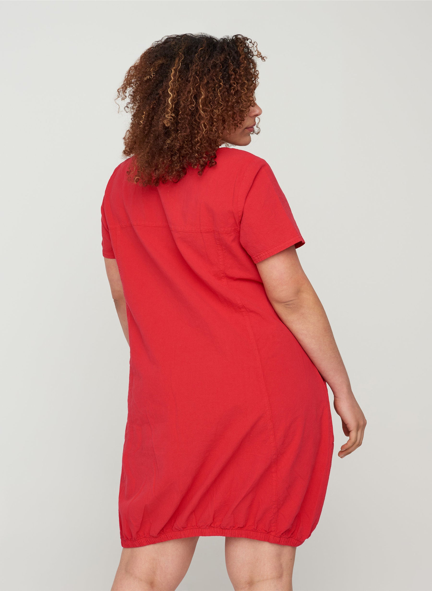 Zizzi Cotton Bubble Dress in Red - Wardrobe Plus