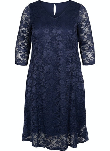 Zizzi Bonnie Lace Dress in Navy - Wardrobe Plus