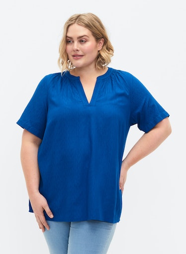 Zizzi Marley Blouse in Princess Blue - Wardrobe Plus