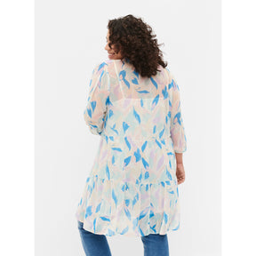 Zizzi Olivia 3/4 Sleeve Tunic in Pastel Leaf Print - Wardrobe Plus
