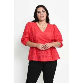 Kaffe Irena Puff Sleeve Blouse in Red - Wardrobe Plus