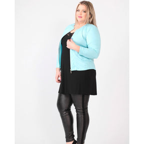 Magna Leather Look Jacket in Aqua Blue - Wardrobe Plus