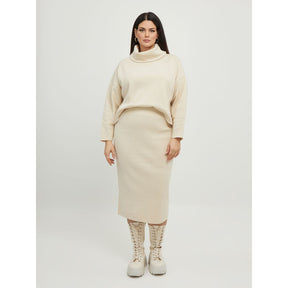 Mat Fine Knit Skirt in Beige - Wardrobe Plus