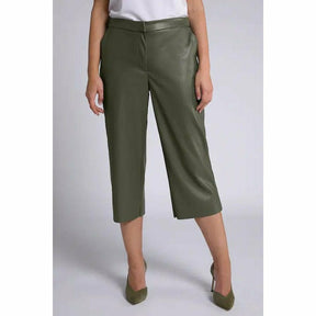 Ulla Popken Khaki Leather Look Culottes - Wardrobe Plus