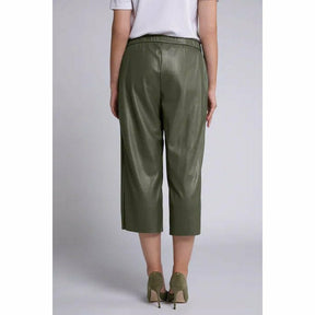 Ulla Popken Khaki Leather Look Culottes - Wardrobe Plus