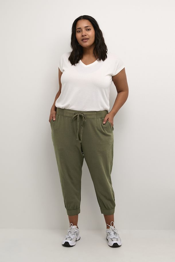 Kaffe Curve Capri Joggers in Khaki - Wardrobe Plus