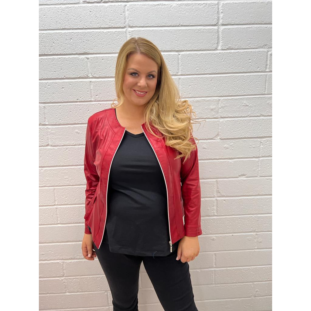 Magna leather look jacket in red - Wardrobe Plus