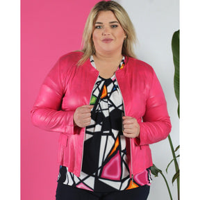 Magna Leather Look Jacket in Cerise Pink - Wardrobe Plus