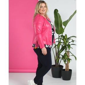 Magna Leather Look Jacket in Cerise Pink - Wardrobe Plus