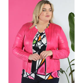 Magna Leather Look Jacket in Cerise Pink - Wardrobe Plus