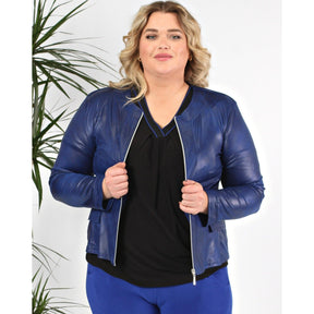 Magna Leather Look Jacket in Royal Blue - Wardrobe Plus