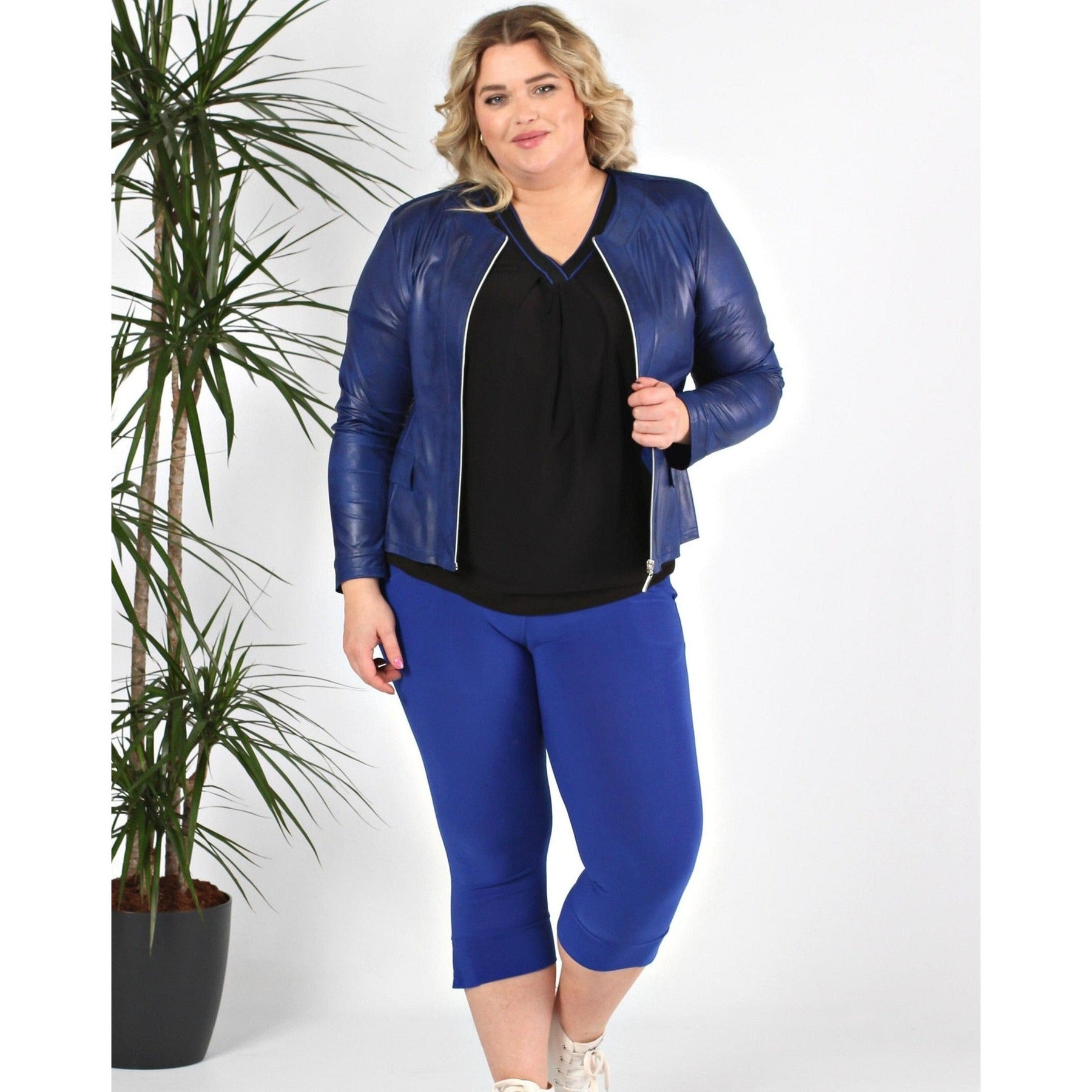 Magna Leather Look Jacket in Royal Blue - Wardrobe Plus