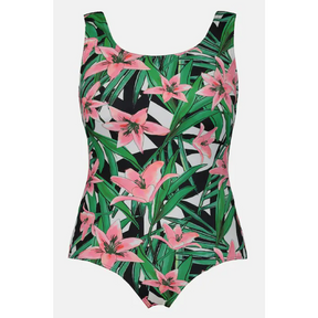 Ulla Popken Lily Print Front Lined Swimsuit - Wardrobe Plus
