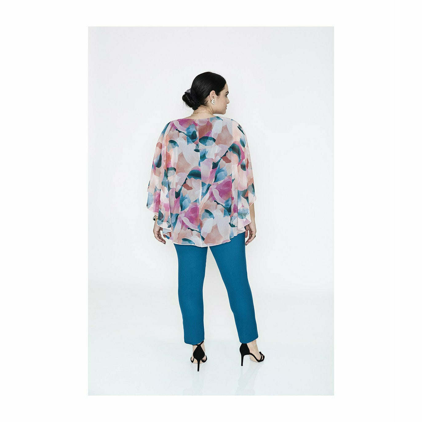 SPG Chiffon Layer Blouse in Teal Watercolour Print - Wardrobe Plus